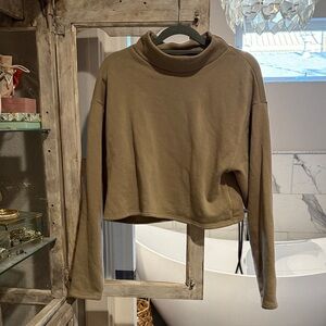 Olive Green Women's Cropped Turtleneck Top